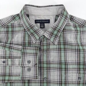 Banana Republic Mens Plaid Long Sleeve Button Up Shirt Green Brown Gray Size L